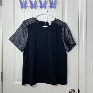 NWOT J. Crew women’s black silver metallic sleeve zip up blouse top‎ large
